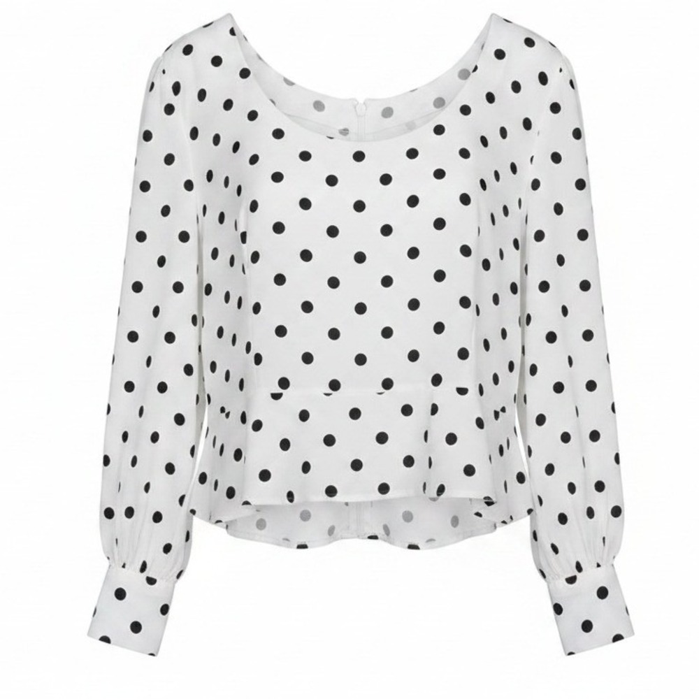 New York & Company Girly Office NWT XL Polka Dot Peplum Long Sleeve Blouse Top
